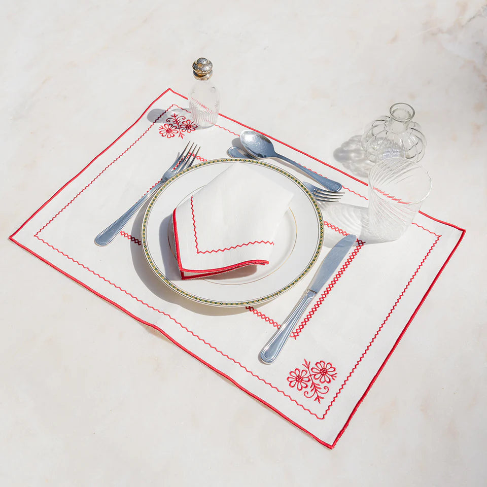 Berço Placemat White with Red