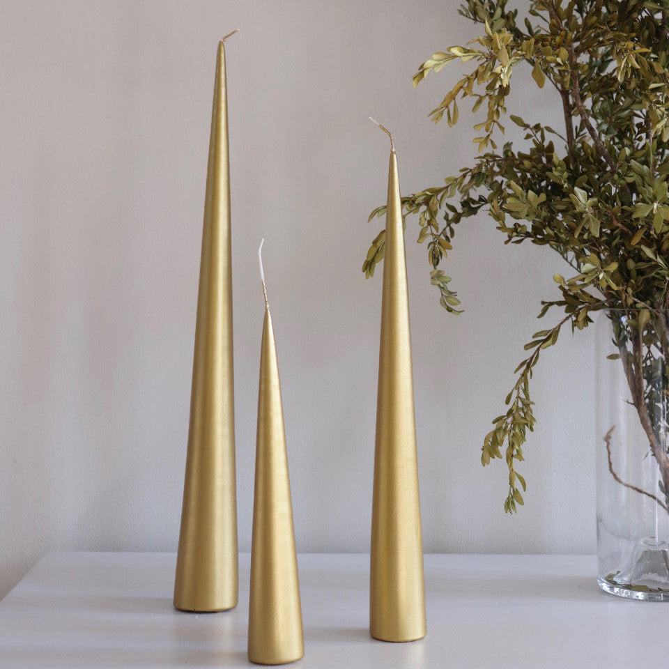 Pair of Gold Metallic Cone Candles no.90